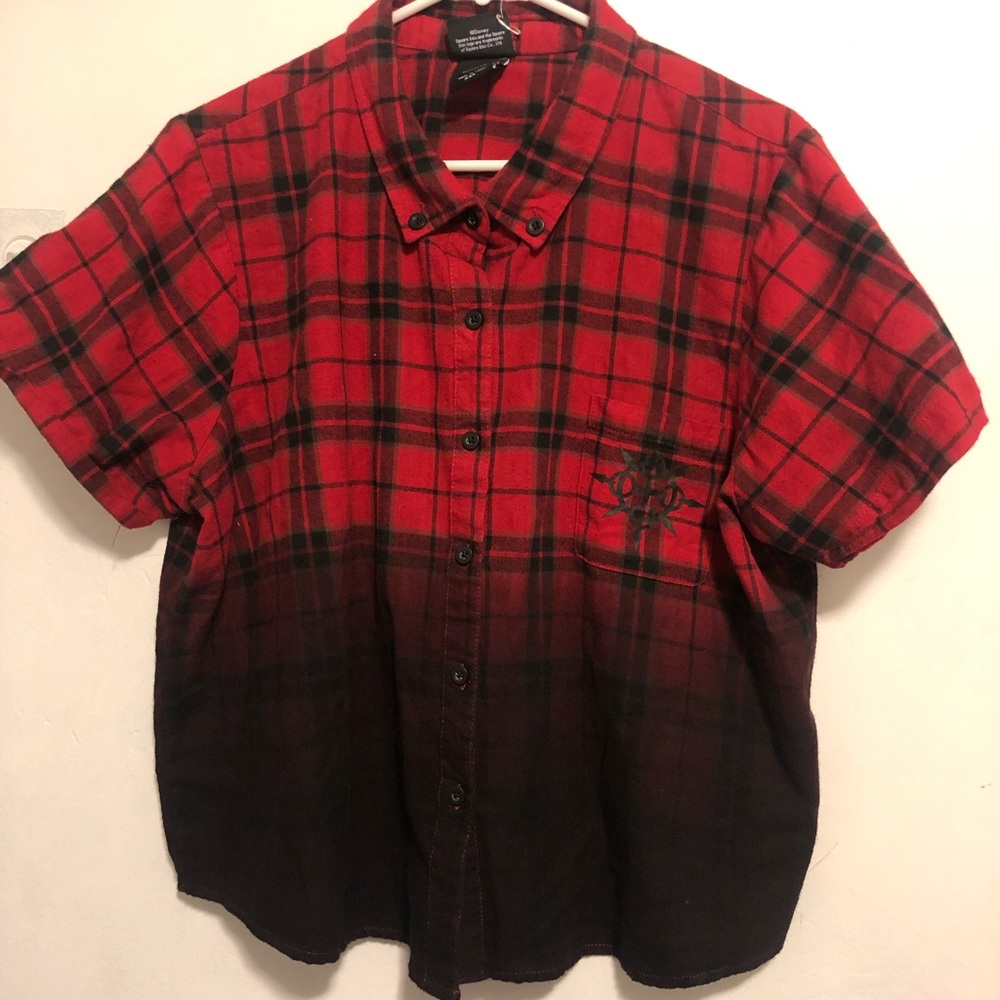 Hot topic red plaid ombré kingdom hearts crop top, XXL, new with tags